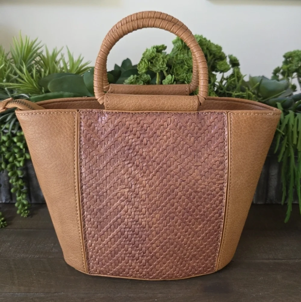 Anthropologie Tobacco Mini Bag With Textured Detailing-Crossbody Strap